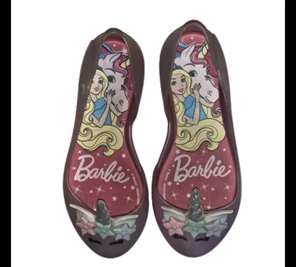Grendene Kids Barbie Unicorn Girls Size 11 Pink Jelly Ballet Flats Shoes
